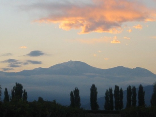 Sunset over the Andes from the terrace at Cavas Wine Lodge